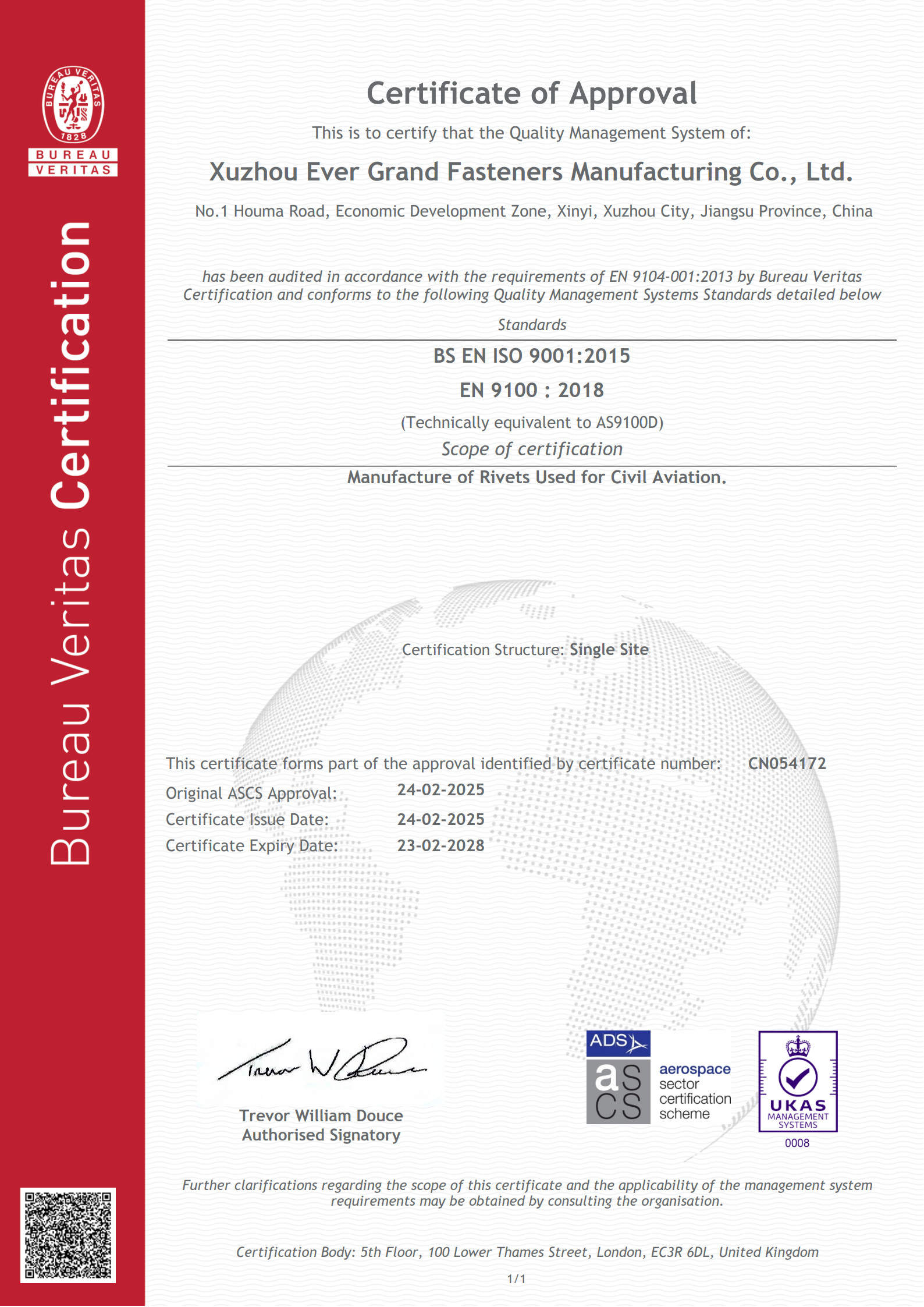 EN9100:2018/AS9100D (aviation standard) quality management system